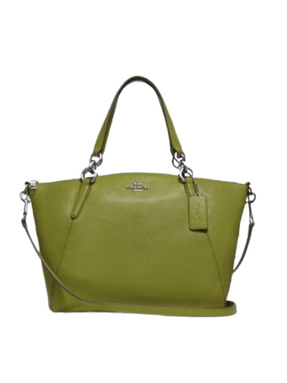 Coach Olive Green Pebble Leather Mini Kelsey Satchel with Crossbody Strap
